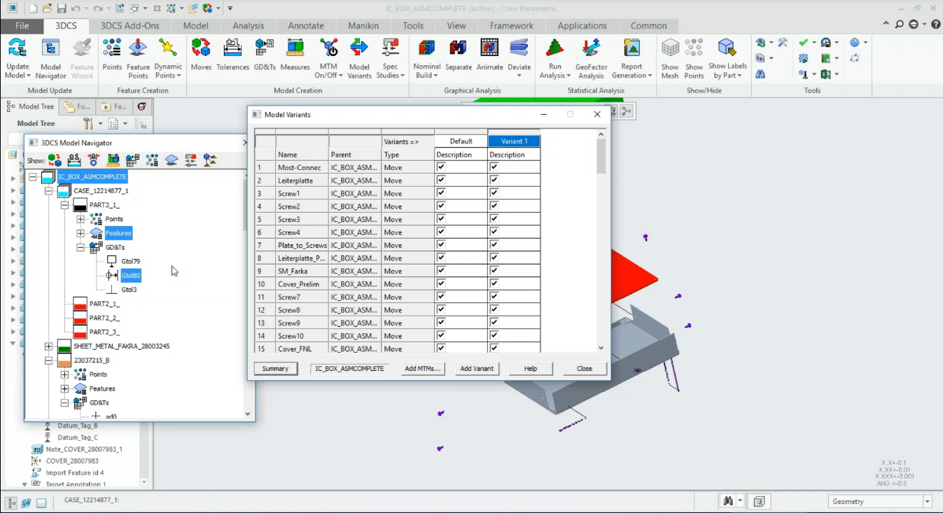 3DCS for CREO - Model Variants
