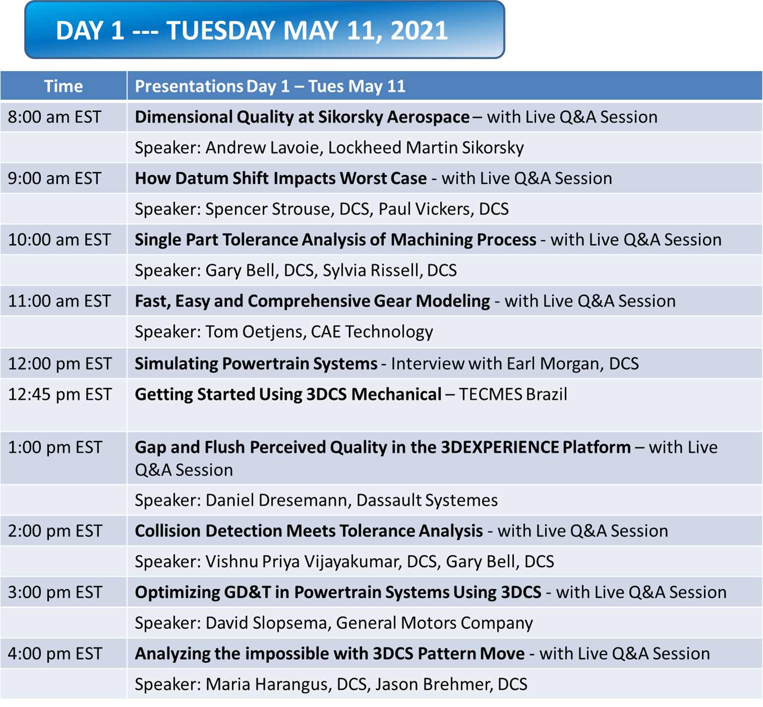 DCS GTC Agenda Schedule of Events for DCS Global Technology