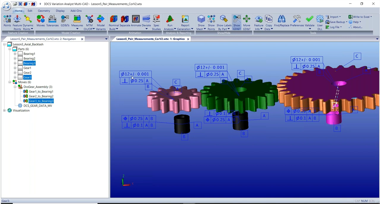 multiple gear analysis using GD&T in 3DCS