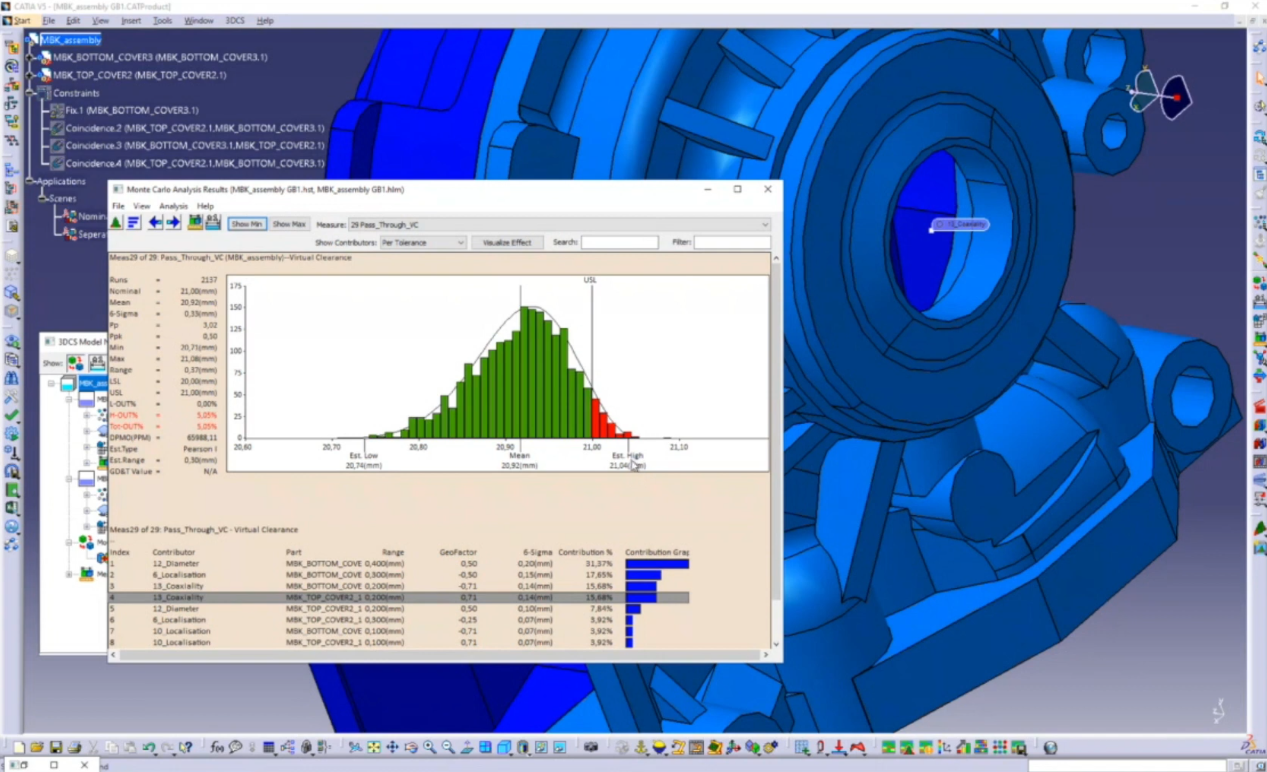 3DCS - Motor Housing Analysis with Monte Carlo Simulation