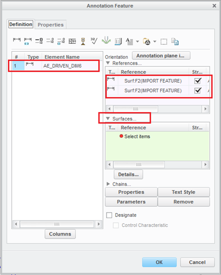 Creo PMI Annotation Feature List