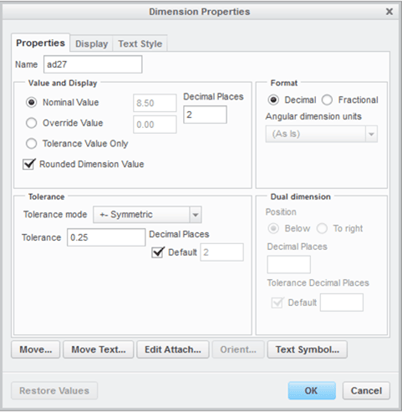 Creo PMI Dimension Properties