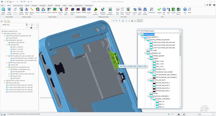 cell phone analysis - 3DCS integrated in PTC Creo Parametric