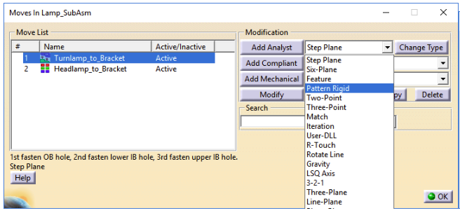 Selecting Pattern Move - 3DCS